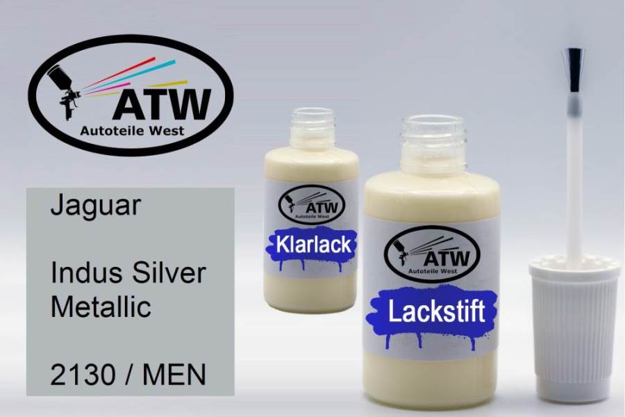 Jaguar, Indus Silver Metallic, 2130 / MEN: 20ml Lackstift + 20ml Klarlack - Set, von ATW Autoteile West.